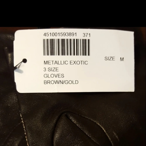 CHICO'S METALLIC EXOTIC LEATHER GLOVES BROWN/ GOLD -SZ. MED- LINED NWT - Picture 6 of 8